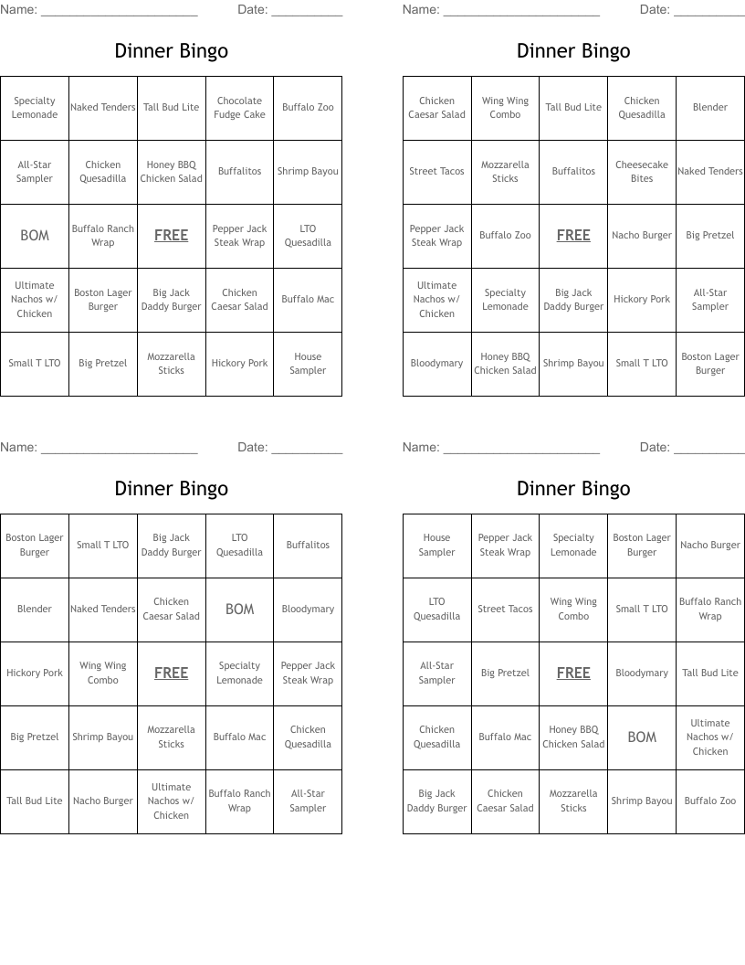 Dinner Bingo