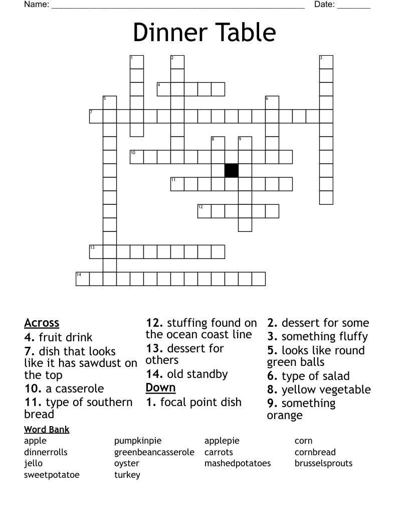 Dinner Table Crossword