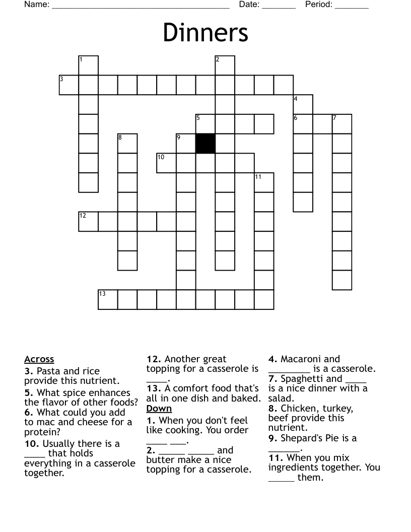 Dinners Crossword