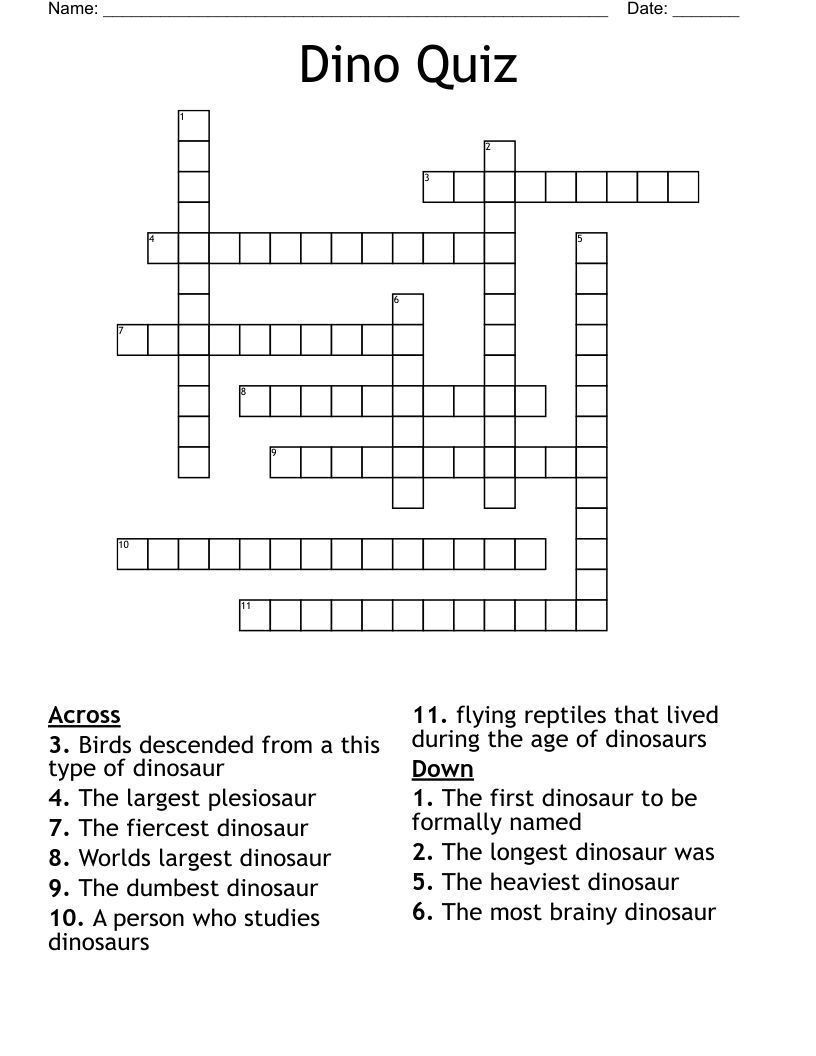 Dino Quiz Crossword