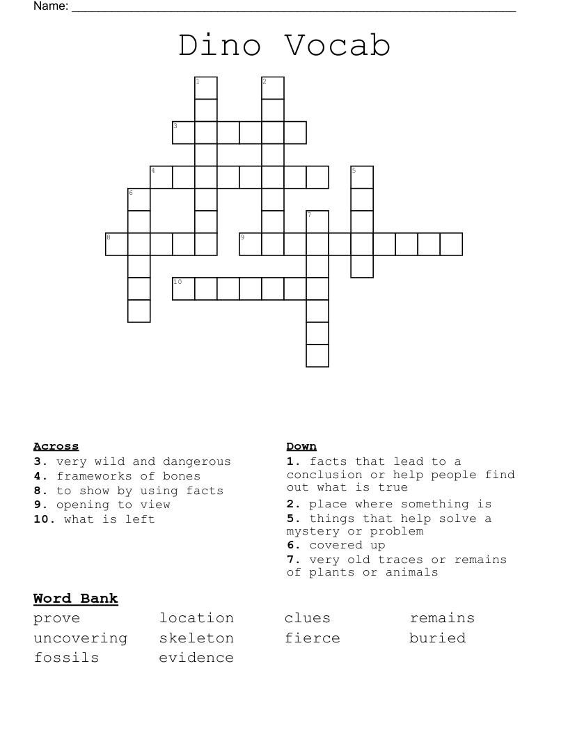 Dino Vocab Crossword