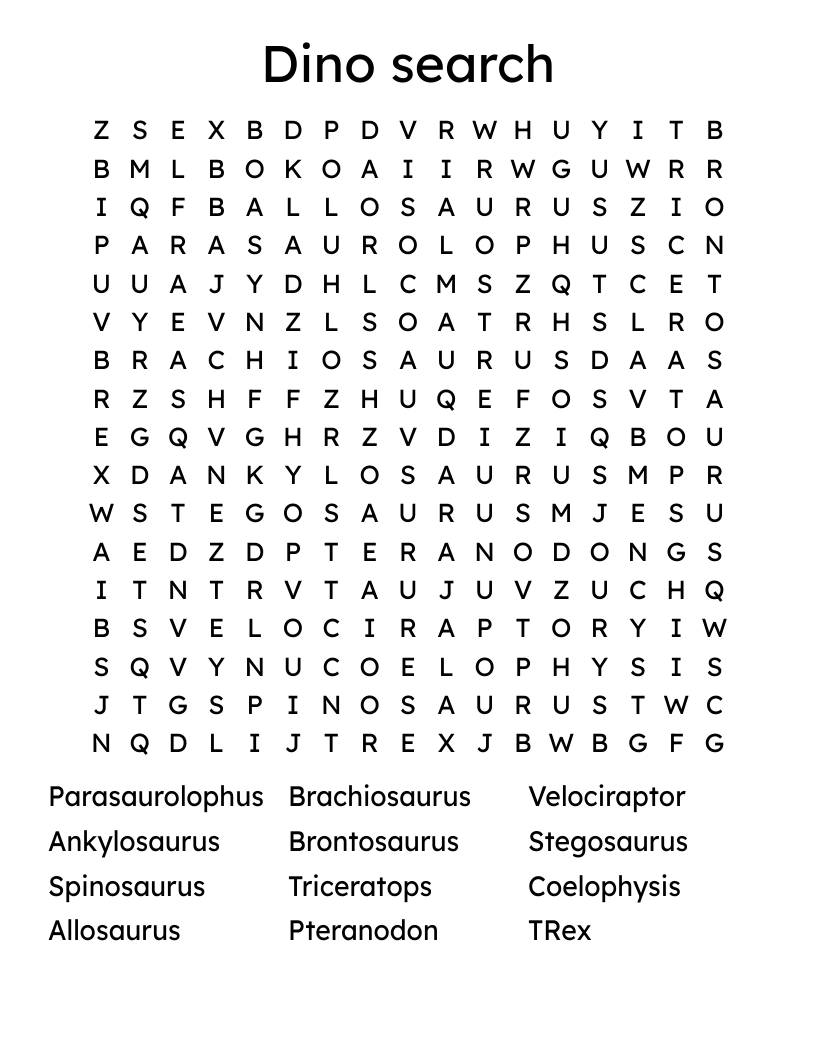 Dino search Word Search