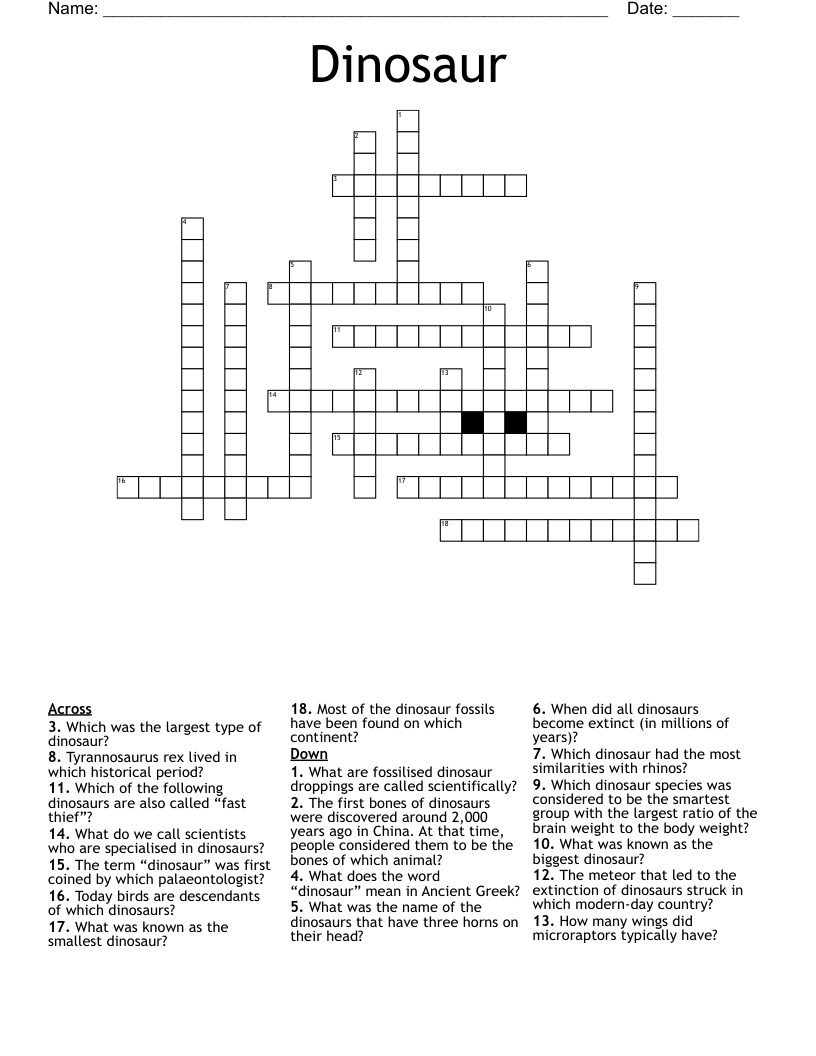 Dinosaur Crossword