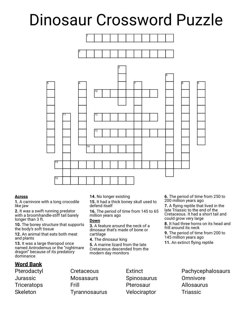 Dinosaur Crossword Puzzle