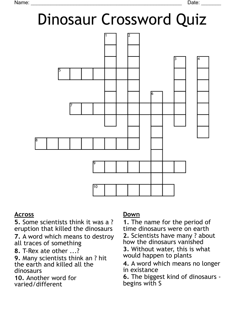 Dinosaur Crossword Quiz