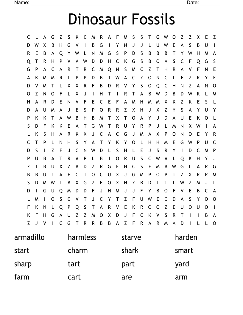 Dinosaur Fossils Word Search
