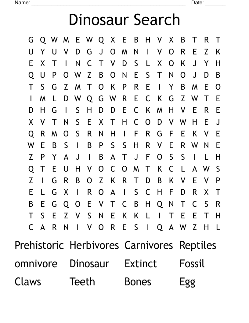 Dinosaur Search  Word Search