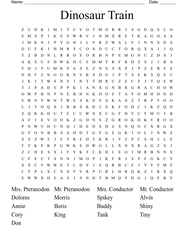 Dinosaur Train Word Search