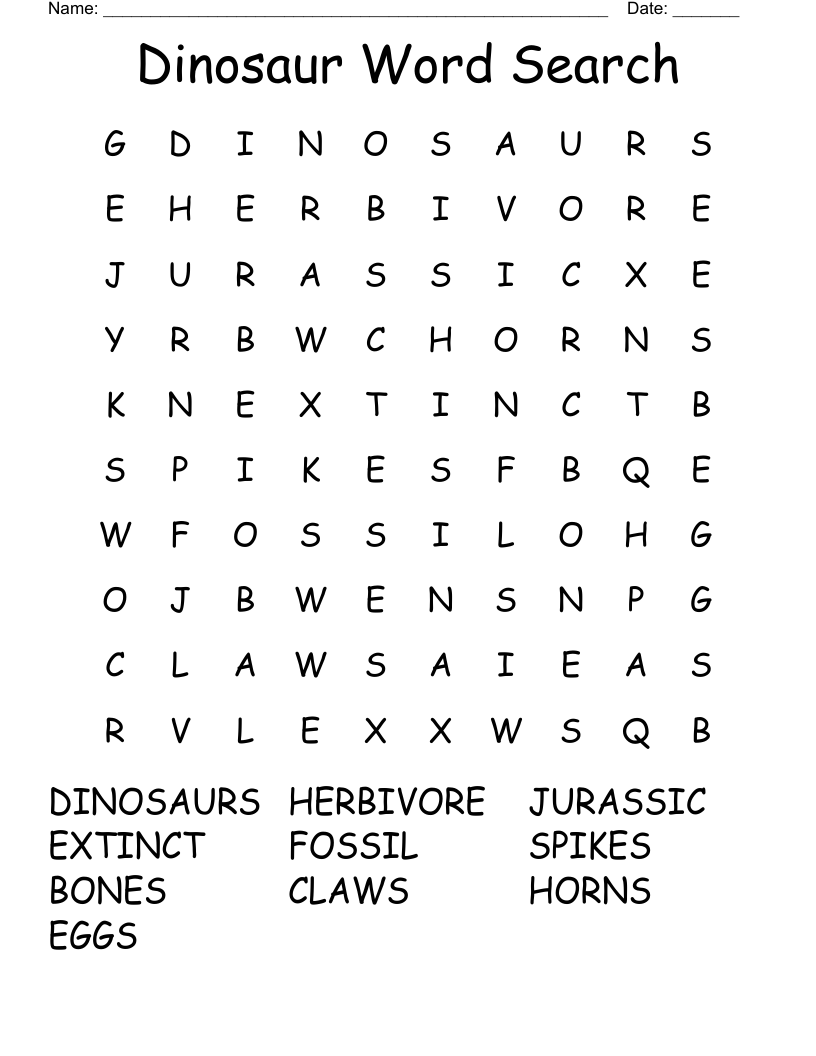 Dinosaur Word Search
