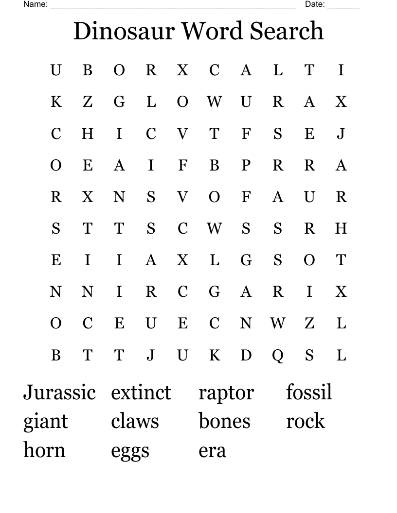 Dinosaur Word Search