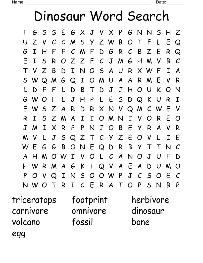 Dinosaur Word Search