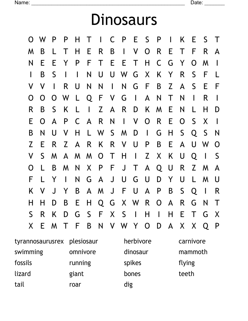 Dinosaurs Word Search