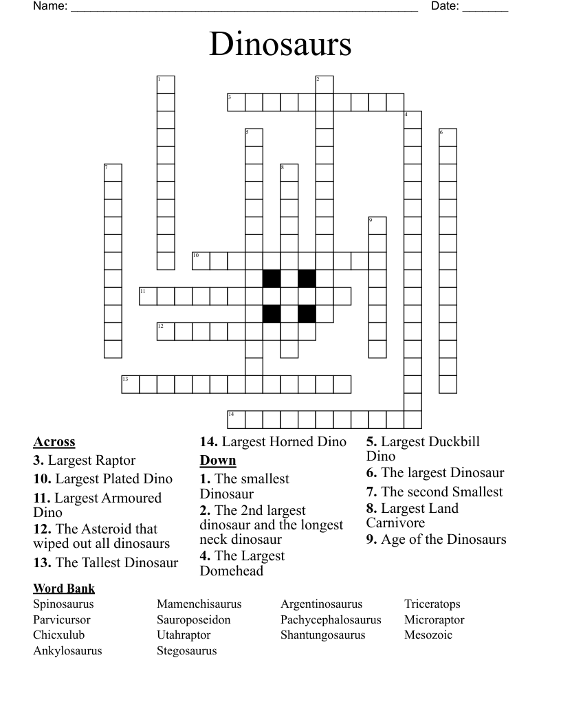 Dinosaurs Crossword