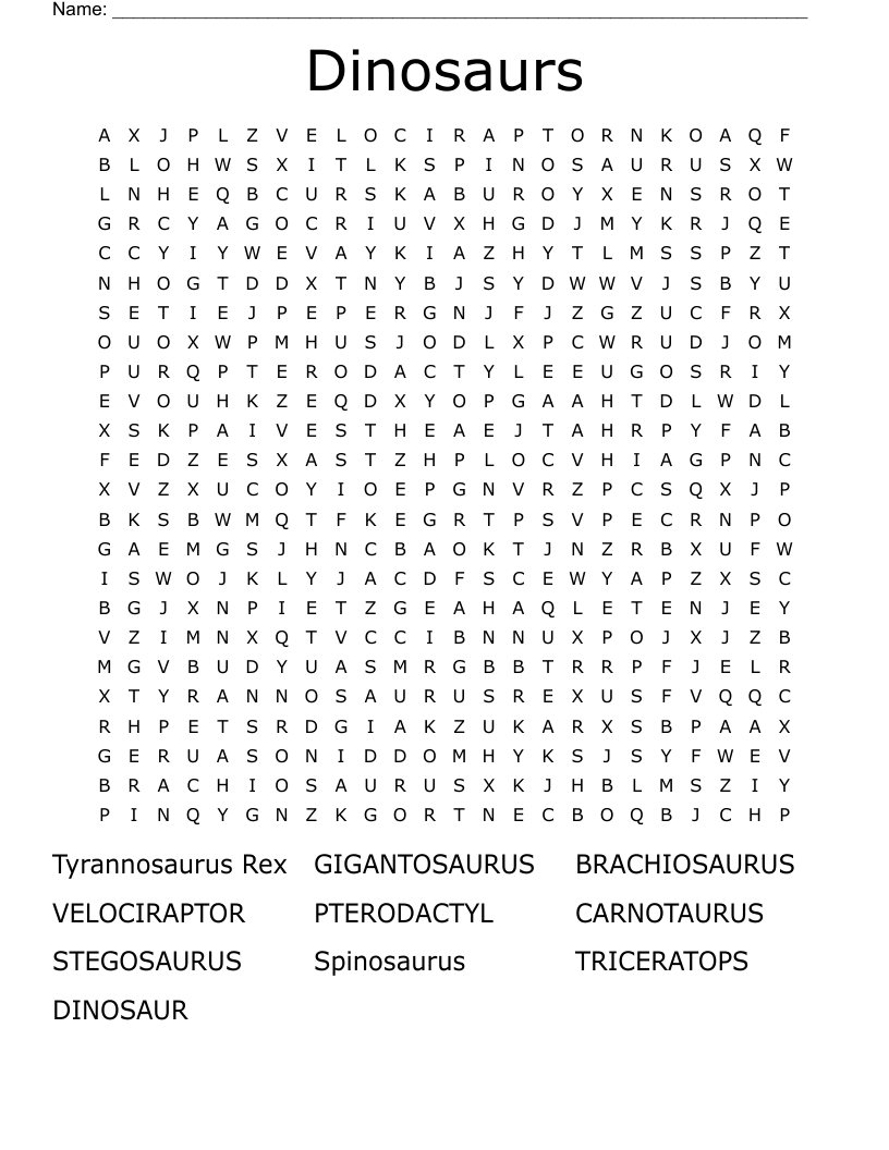 Dinosaurs Word Search
