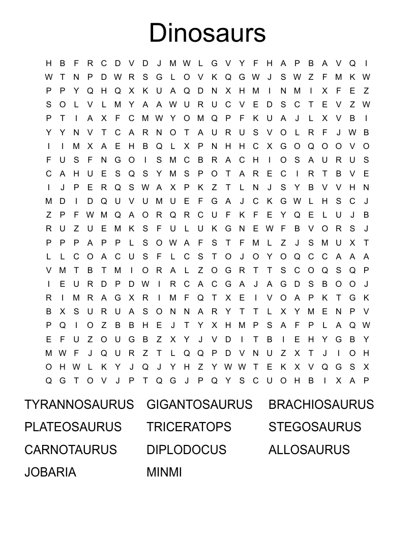 Dinosaurs Word Search