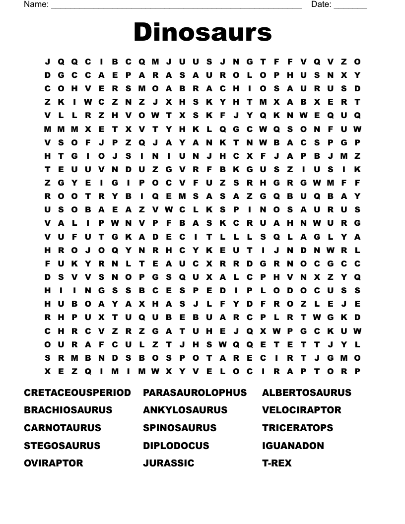 Dinosaurs Word Search