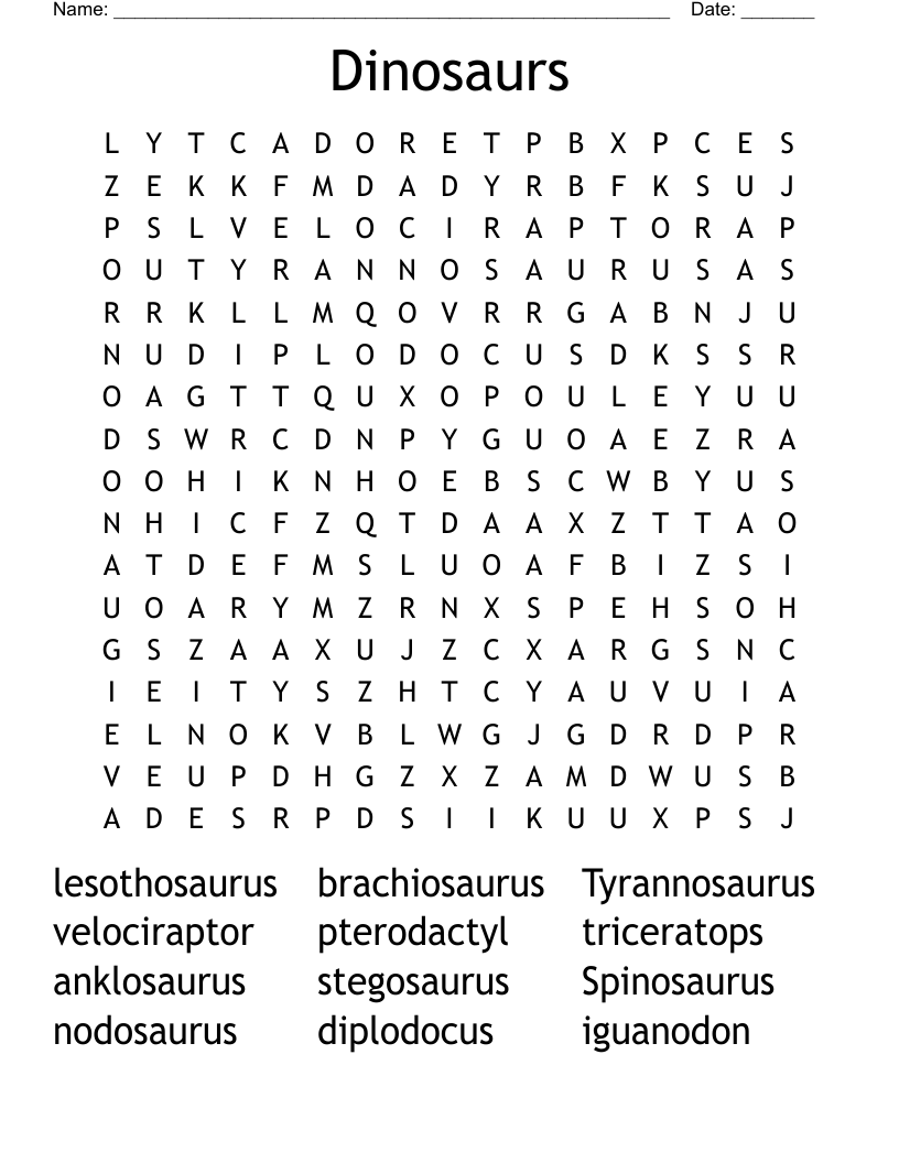 Dinosaurs Word Search