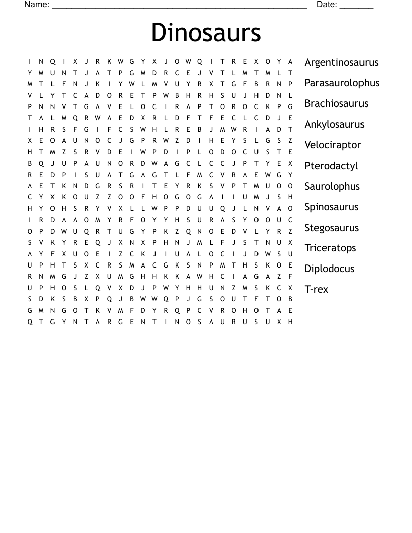 Dinosaurs Word Search