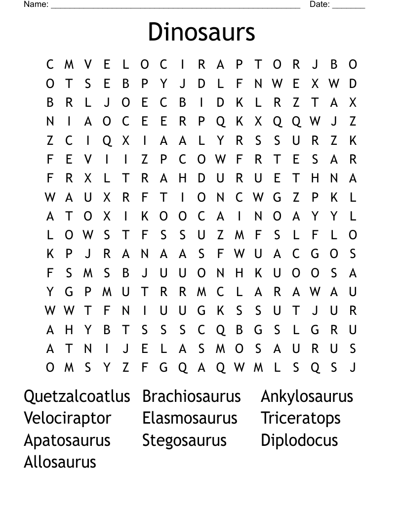 Dinosaurs Word Search