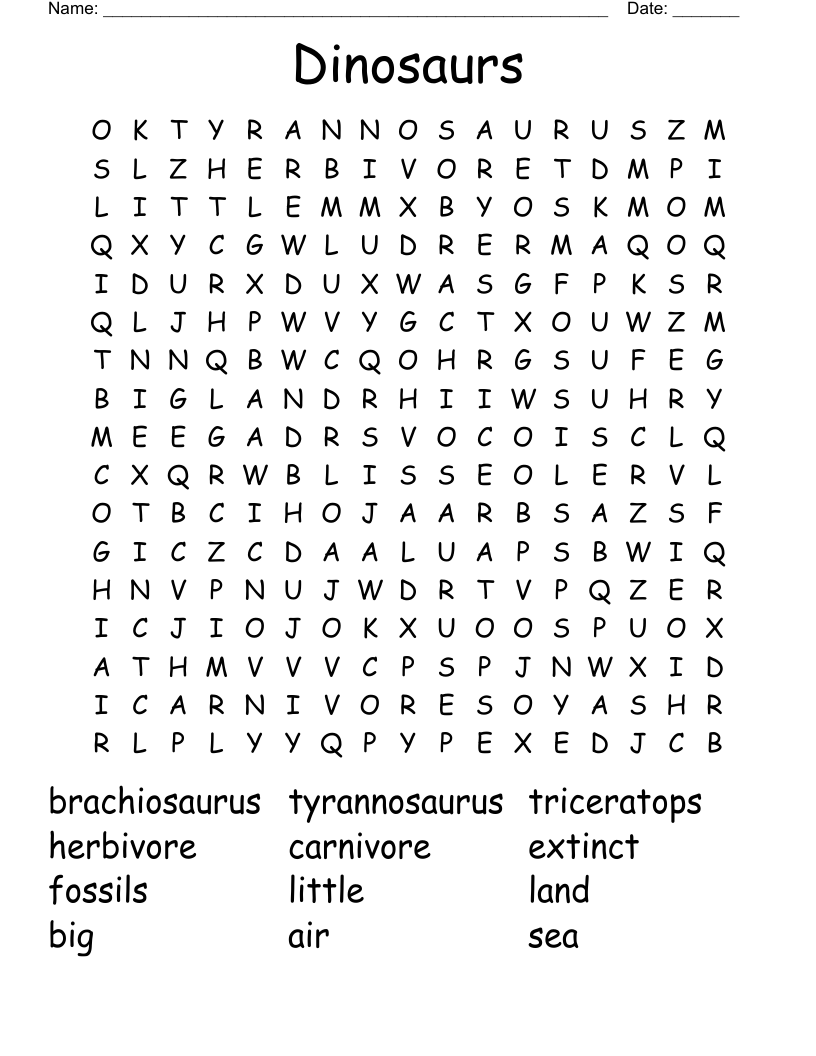 Dinosaurs Word Search