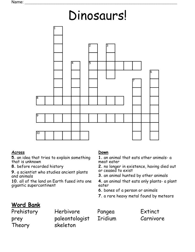 Dinosaurs! Crossword