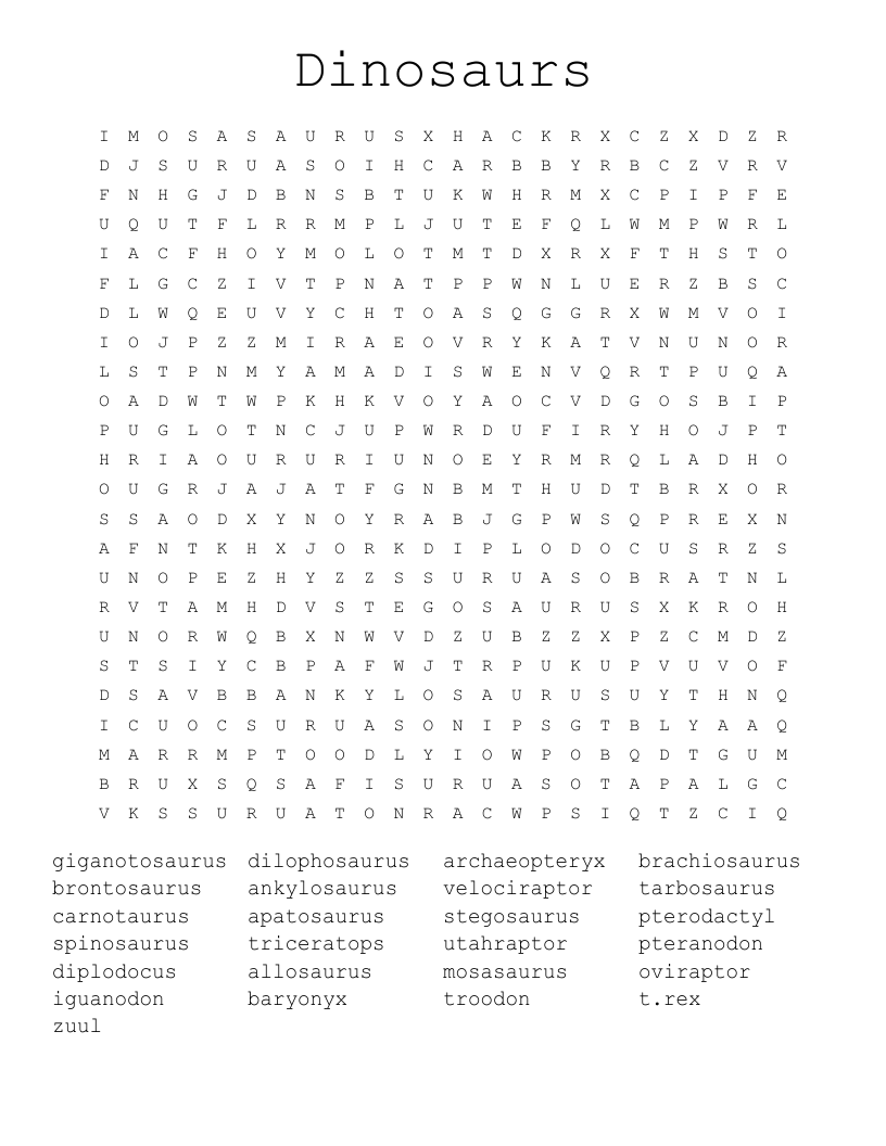 Dinosaurs Word Search