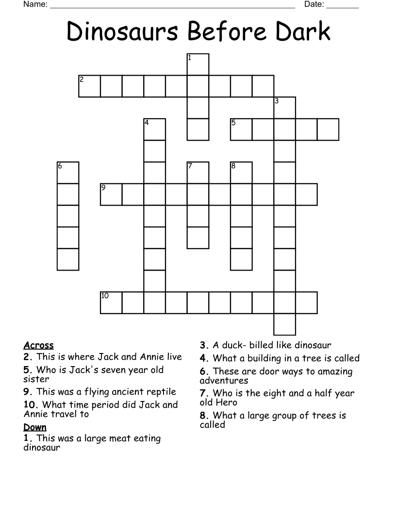 Dinosaurs Before Dark Crossword