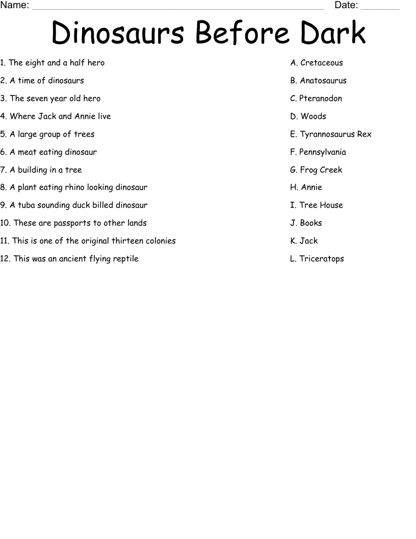 Dinosaurs Before Dark Worksheet