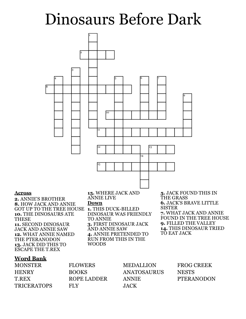 Dinosaurs Before Dark Crossword