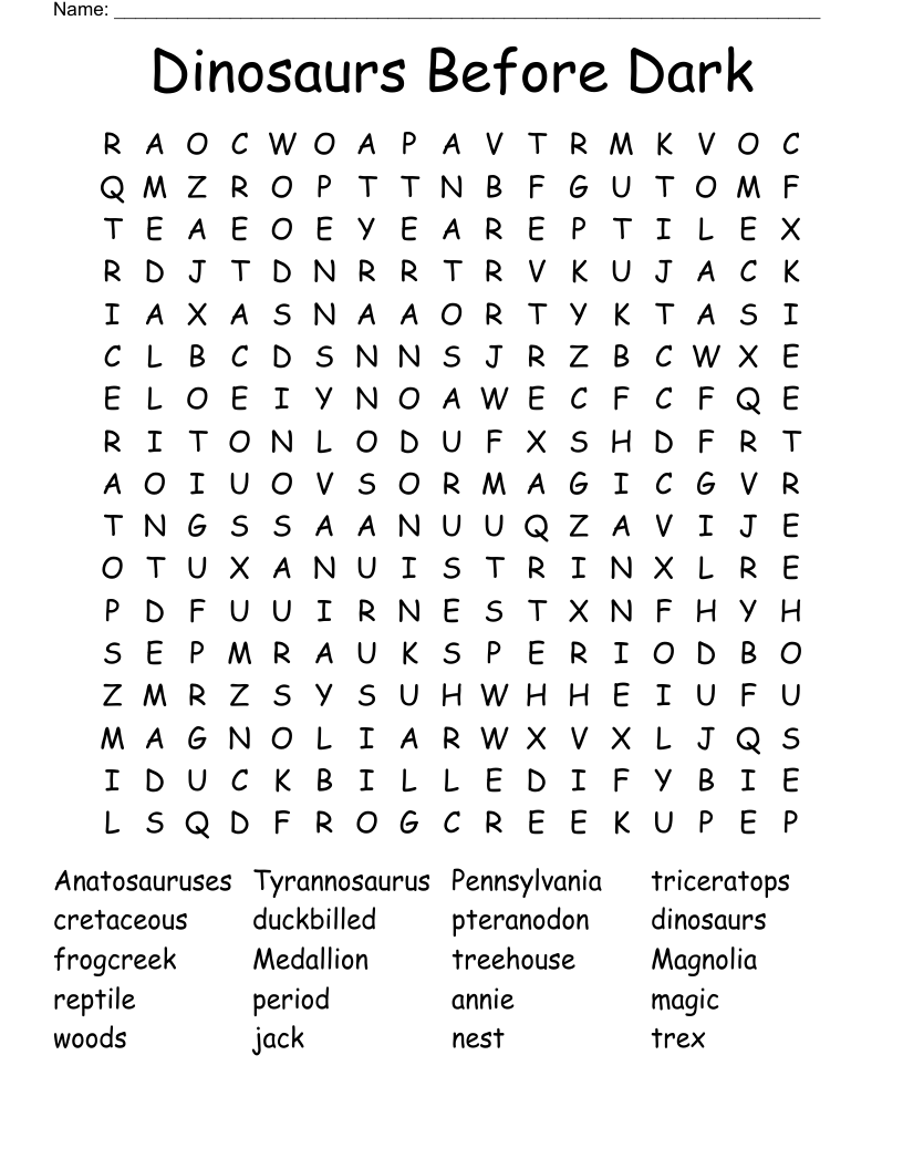 Dinosaurs Before Dark Word Search