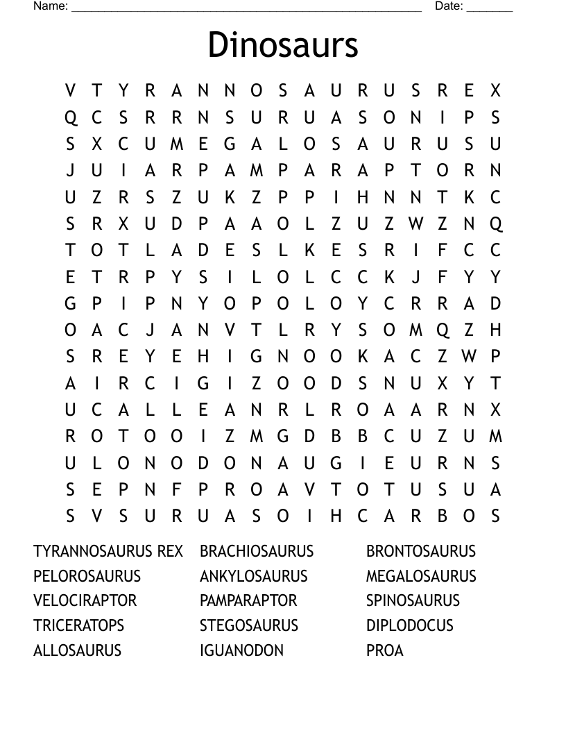 Dinosaurs  Word Search