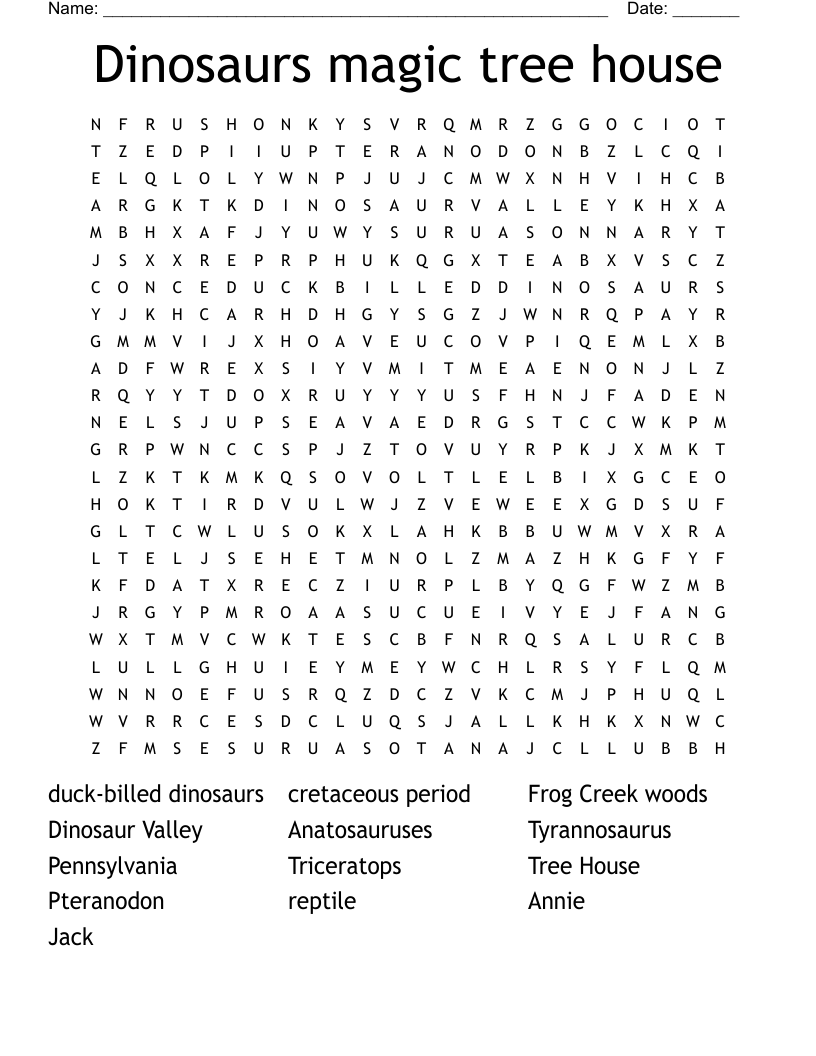 Dinosaurs magic tree house Word Search