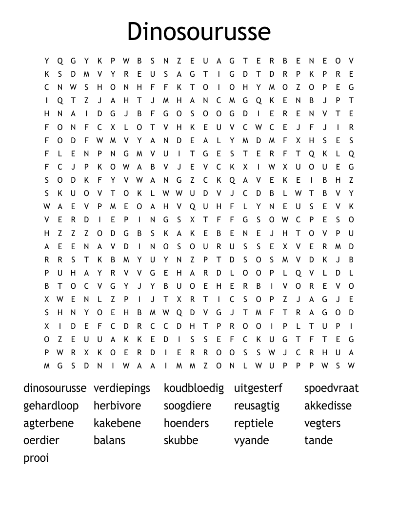 Dinosourusse Word Search