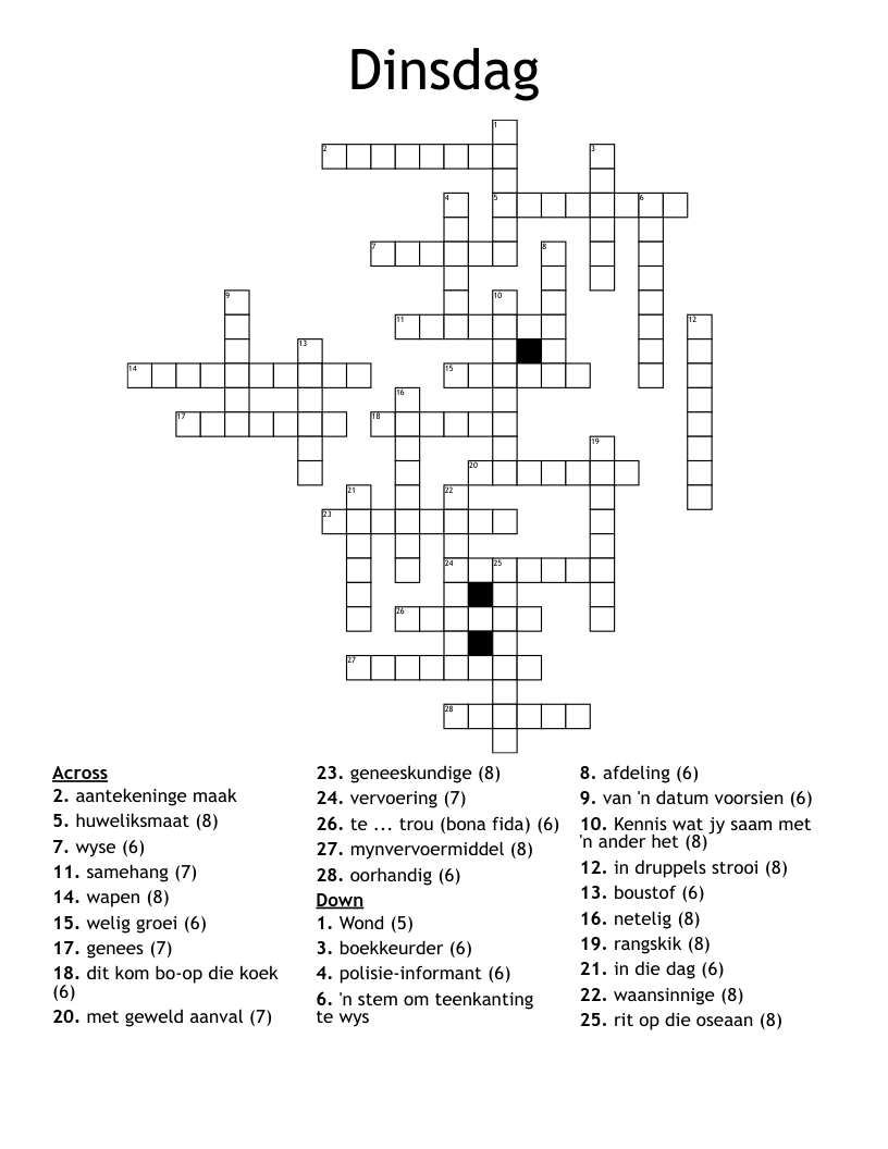 Dinsdag Crossword