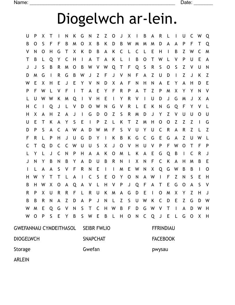 Diogelwch ar-lein. Word Search