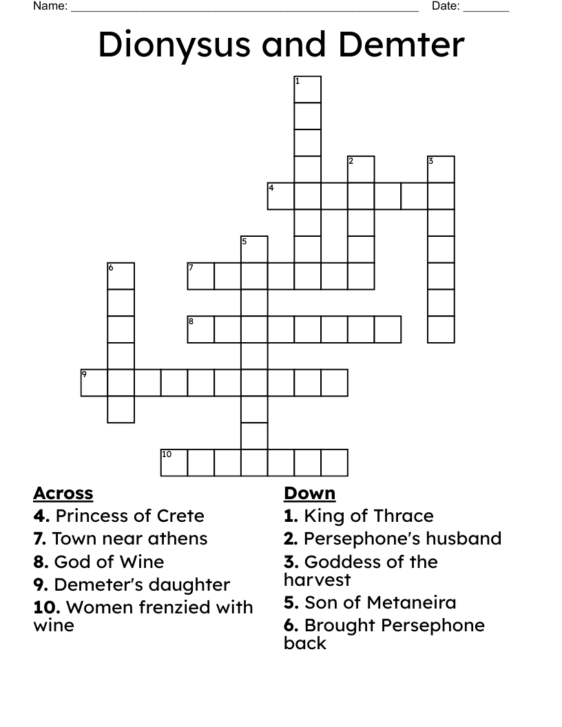 Dionysus and Demter Crossword