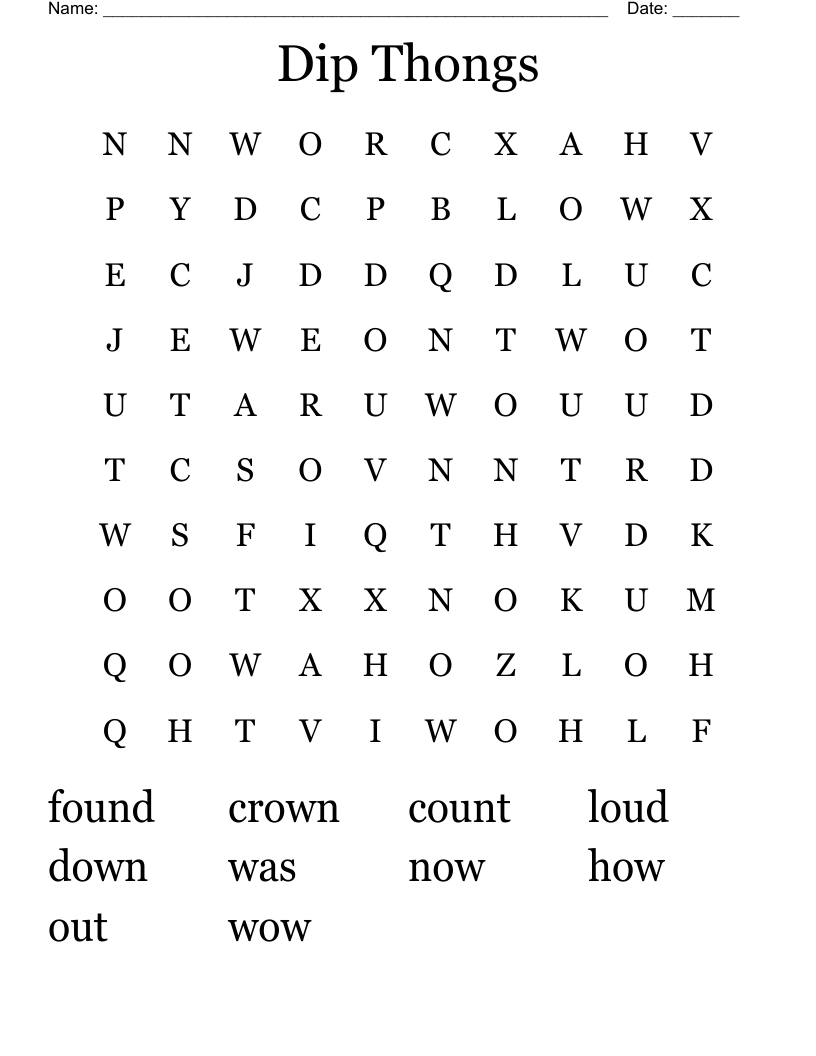 Dip Thongs Word Search