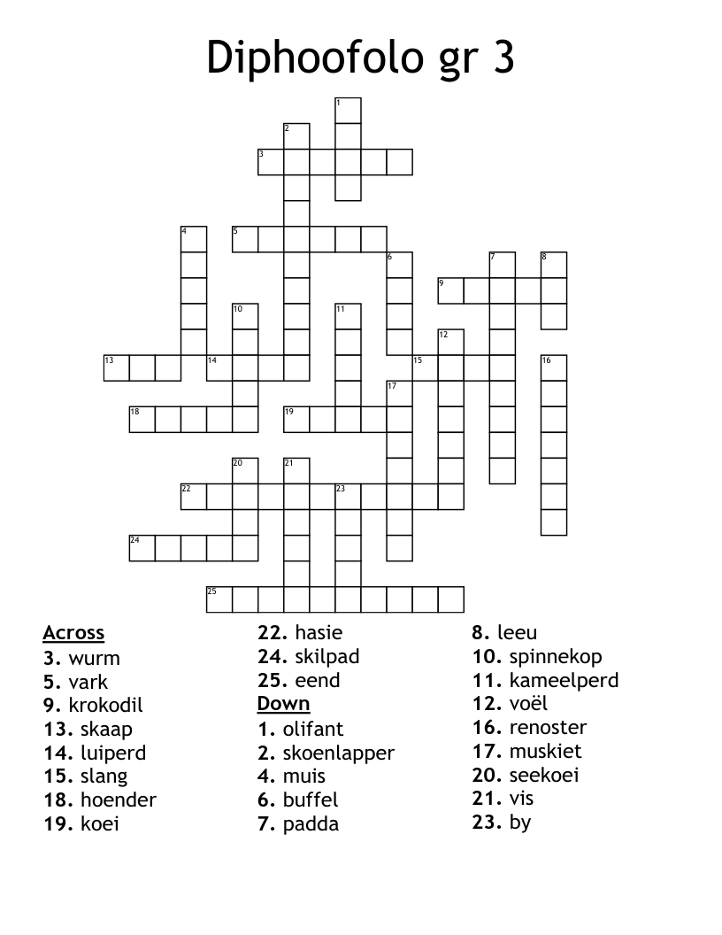 Diphoofolo gr 3 Crossword