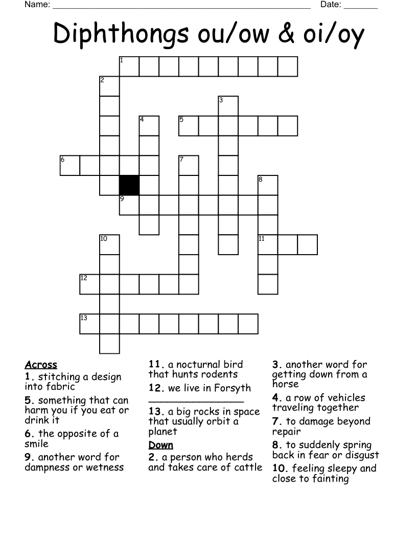 Diphthongs ou/ow & oi/oy Crossword
