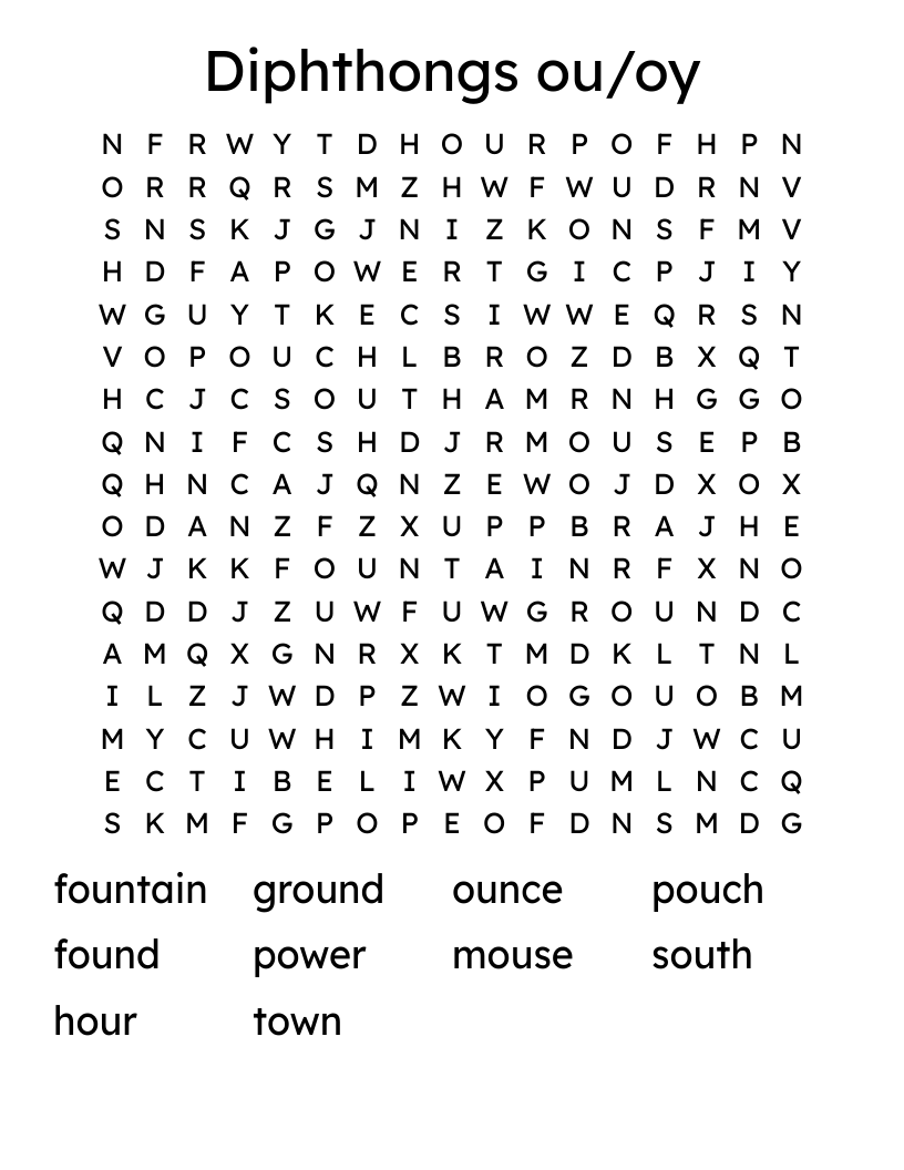 Diphthongs ou/oy Word Search
