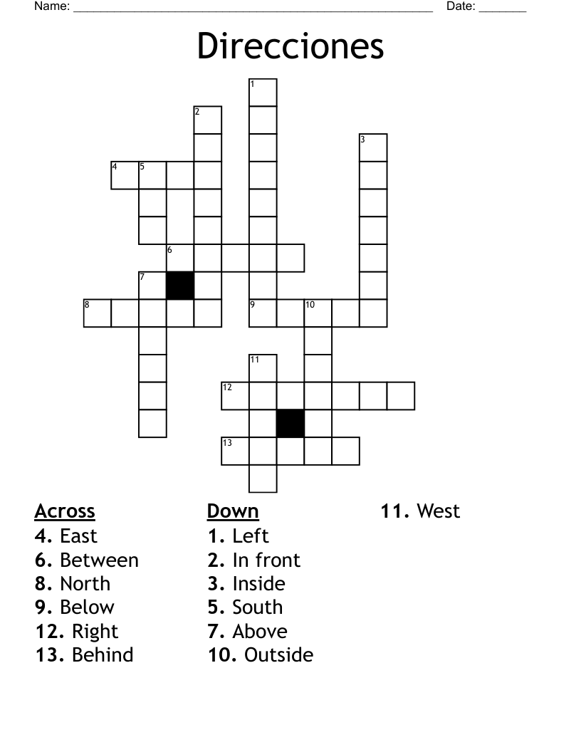 Direcciones Crossword