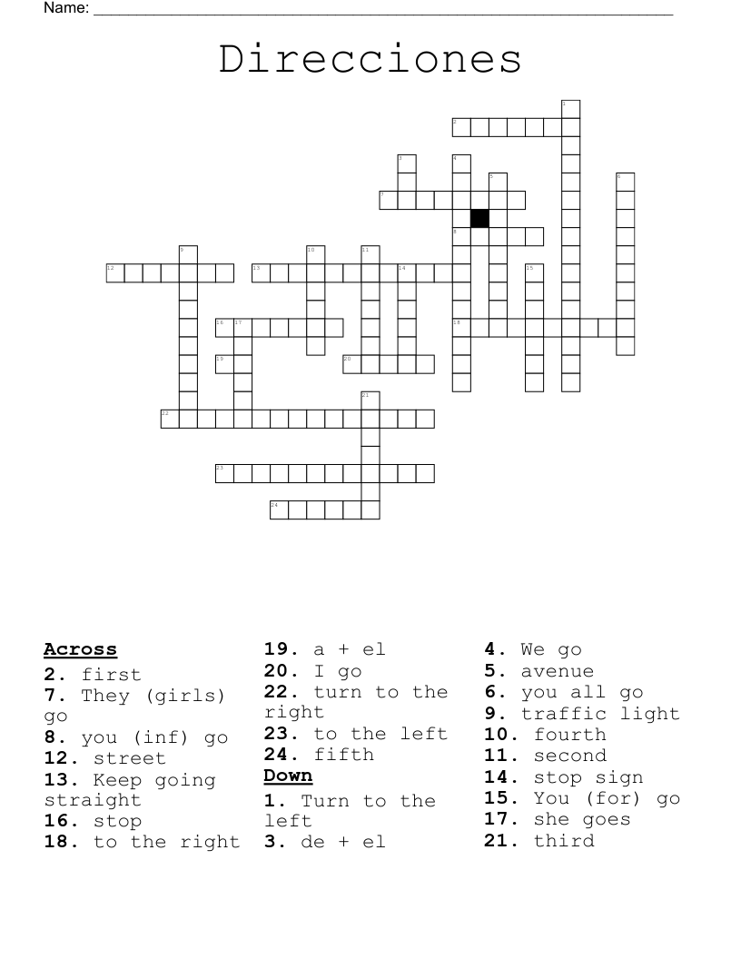 Direcciones Crossword