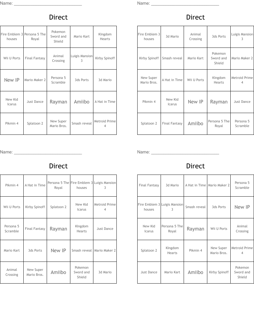 Direct Bingo Cards