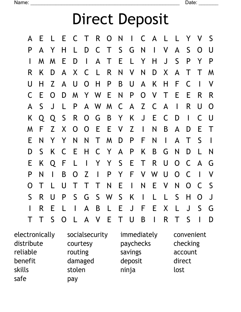 Direct Deposit Word Search