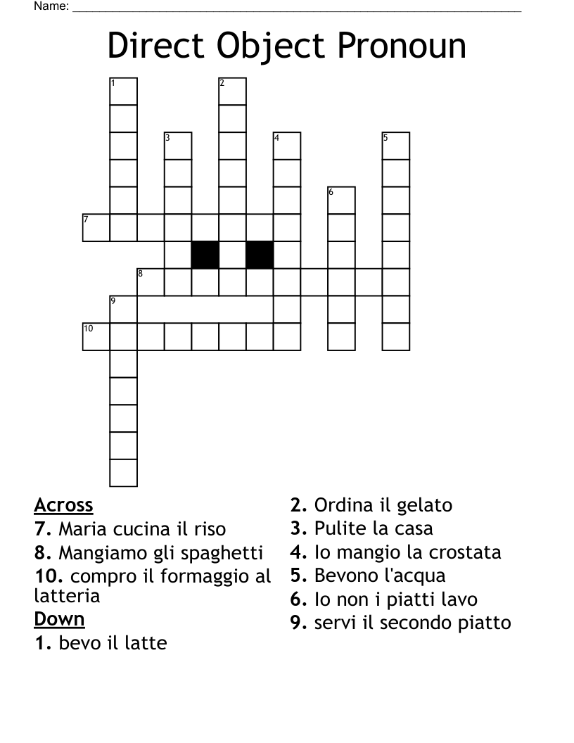 Direct Object Pronoun Crossword