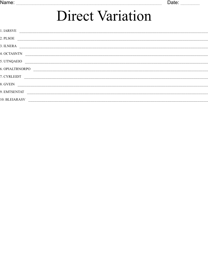 Direct Variation Word Scramble