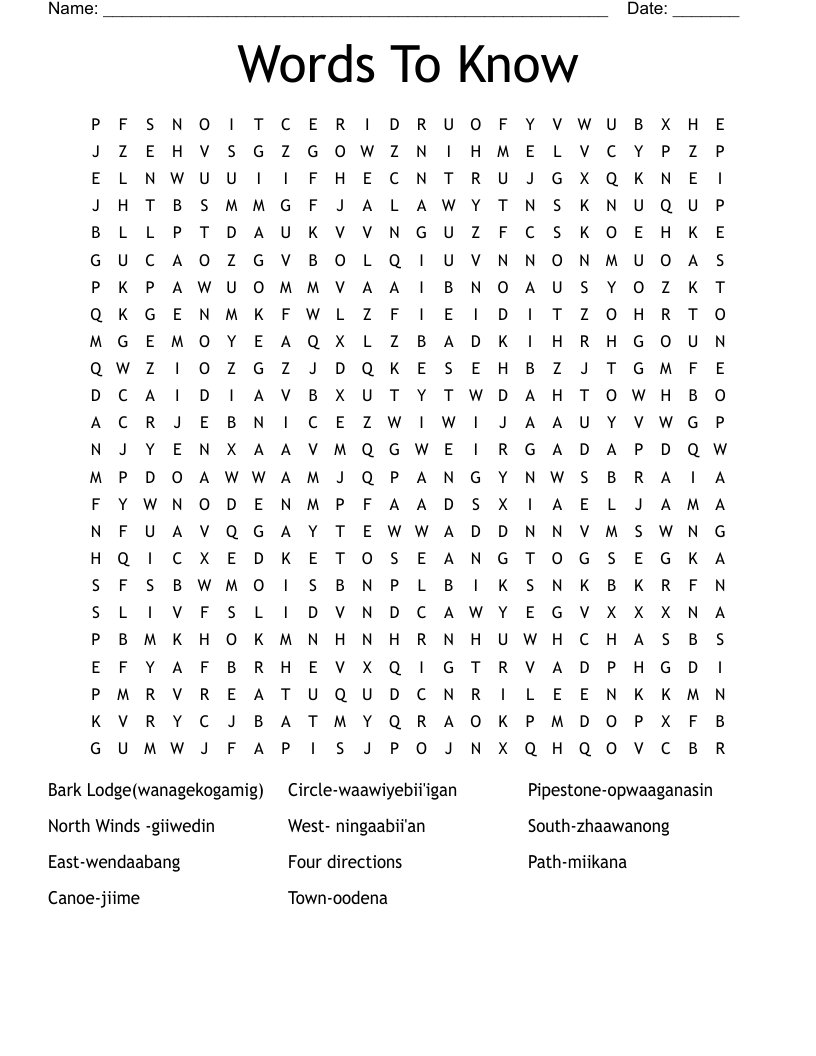 Words To Know Word Search