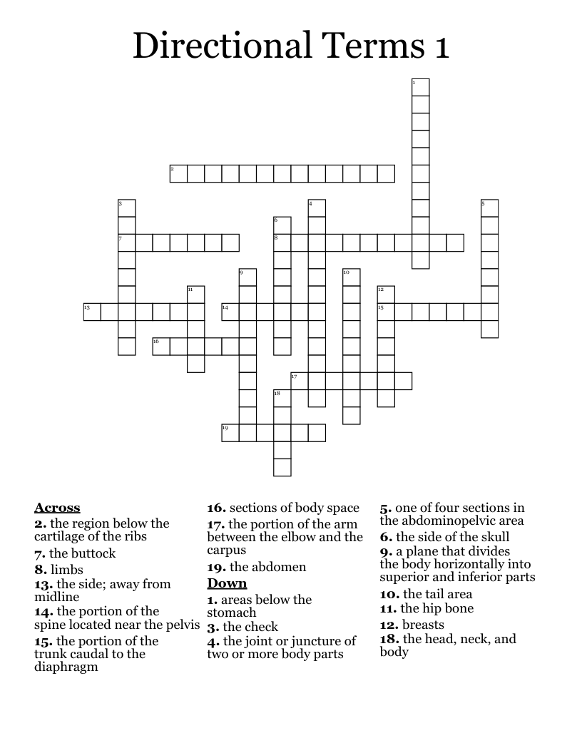 Directional Terms 1 Crossword