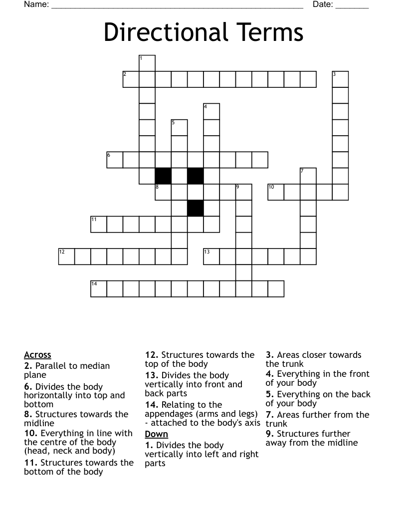 Directional Terms Crossword