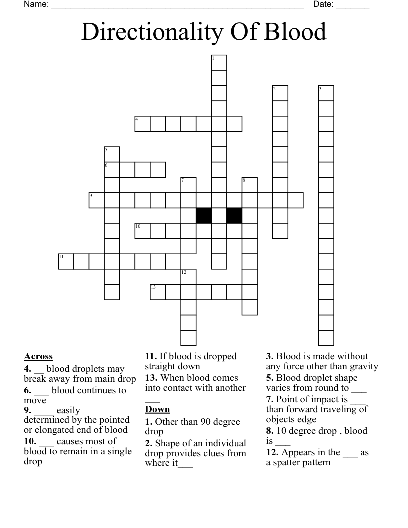 Directionality Of Blood Crossword